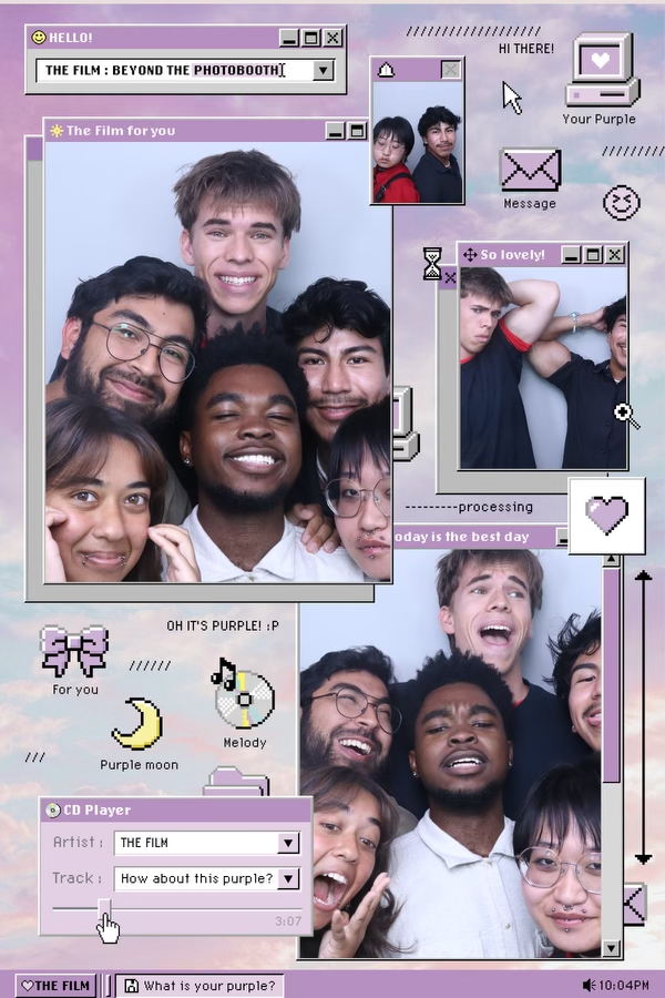 Purple themed digital photo collage with friends